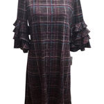 Gabby Skye  Women's‎ Size 10 Plum Teal Plaid Ruffle Sleeve Cozy Knit Dress Photo 0