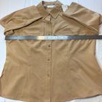 Kathy Che Stretch e Brown Button Up Tab Sleeve Military style Top size 14 Tan Photo 10