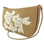 Oysho  Women's Beige Tan Raffia Embroidered Floral Crossbody Shoulder Bag Photo 0