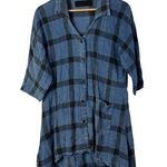 Boutique Vintage Blue & Black Plaid Button Down Short Sleeve Top M Size M Photo 0