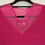 Sundance ‎ Pink V Neck Lace Trim Cotton Blend Pullover Sweater Small Photo 2