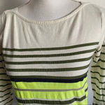 J.Crew - Grey Cream Chartreuse/Green Striped Tee Shirt Photo 3