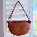 Marta Ponti Cognac Brown Leather Basketweave Satchel Handbag with Brass Hardware Photo 5