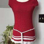 Vintage Red White Preppy Nautical Rope Belted Tunic Sweater East Coast Sz Large Photo 0
