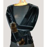 Chetta B Black Velvet Blouse Jacket Top NYC Real Mink Fur Cuff Crossover Photo 12