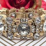 Ann Taylor  Gold Tone Chunky Statement Crystal Stretch Bracelet Formal Wide Photo 0