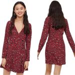 Divided Dress Red Burgundy Animal Print V-Neck Long Sleeve Wrap Dress Size 6 NEW Photo 1