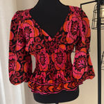 House of Harlow 1960 Nicole Ritchie Floral Balloon Sleeve Smocked Top Size Small Pink Photo 0