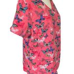 Scrubstar womens M short sleeve v-neck pullover pink with butterflies scrub top Photo 1