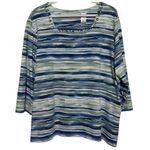 Alfred Dunner Womens Blue Green Striped Square Neck Embellished Neckline Size 2X Photo 0
