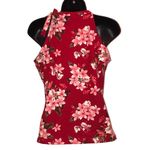 Hot Kiss  Red Floral Tie Neck Tank Top Photo 1