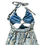 Free People  FP Women’s Kira Halter Neck Wide Leg Jumpsuit Blue White Print Photo 7