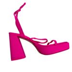 ZARA Chunky Neon Pink Strappy Heels Platform Sandals Ankle Strap Square Toe 39 Photo 5