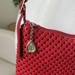 Whiting & Davis Vintage Whiting & David Red Mesh Crossbody Bag Gold Accents Sailboat Heart Charm Photo 4