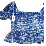 ZARA  Blue &‎ White Tie Dye Print Shirred Smocked Long Sleeve Crop Top Sz S Photo 4