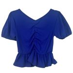 Le lis NWT  Top Square Neck‎ Puff Sleeves Blue Boho Ribbed Soft Size Small Photo 1