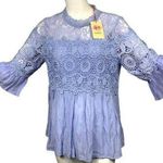 Entro  Pastel Blue Lace Top Babydoll Flowy Blouse New Photo 0