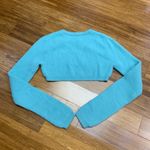 ZARA Teal Blue Fuzzy Cropped Sweater Long Sleeve Crew Neck Super Cropped Medium Photo 3