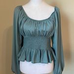 Sincerely Jules Womens Off Shoulder Balloon Sleeves Smocked Rouched Top Small Blue Photo 0