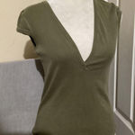 AG Adriano Goldschmied Shirt Womens Small Olive Deep V Neck Cap Sleeve Made USA Green Photo 0
