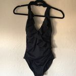 White House | Black Market NWT WHBM Ruffled Neckline Halter One Piece Swimsuit in Black Photo 3