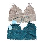 Free People Intimately Lace Bralette Set L Nude & Evergreen Floral Sheer Boho Tan Size L Photo 1