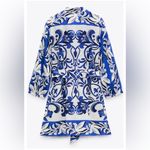 ZARA Floral Linen Blend Belted Mini Shirt Dress Sz L Photo 2