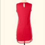 Buttons sequin, scoop neck, sleeveless, red shift dress. Photo 1