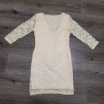 ASOS Lace Sheath Dress Cream V Neck Long Sleeve Romantic Fairy Women's Size 10 Photo 3