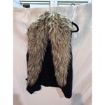 Black Knit Vest Faux Fur Collar Trim Cozy Fashion Outerwear Photo 1