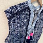 Cabana Life West Indies Fringe Romper Blue White Geometric Printed Jumpsuit L Size L Photo 3