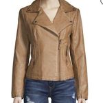 Max Studio  WOMEN’S COGNAC CLASSIC FAUX VEGAN LEATHER MOTO JACKET SIZE SMALL EUC Photo 0