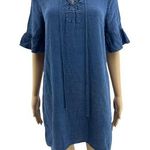 Old Navy SMALL Blue Woven Ruffle Flare Short Sleeve Lace Up Mini Shift Dress Photo 0