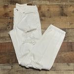 American Eagle Women White Denim Busted Distressed Buttonfly TomGirl Jeans Sz 6L Photo 0