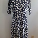 Lands' End  Elbow Sleeve Flounce Skirt Floral Dress- Navy and White- Size XL/18 Photo 2