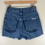 Topshop Medium Wash Raw Hem Denim Shorts Photo 1