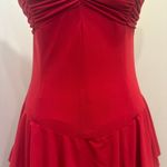 None VTG 70s Red Tiered Ruched Bodice Spaghetti Strap Ruffle Dress Union USA Made XS Photo 5