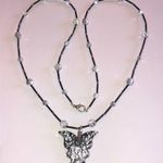 Black Clear Crystal Beaded Glass Shimmer Butterfly Pendant Boho Necklace Photo 1