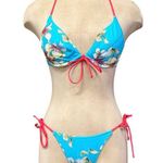 Victoria's Secret Y2K Victoria’s Secret Bikini Blue Floral Swimsuit Halter Push-Up S Small Photo 0