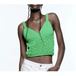 ZARA  Bright Green Crochet Knit Bustier V-Neck Crop Top Size Large Photo 3