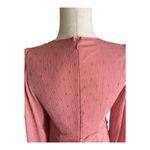 EXPRESS -FAUX WRAP MINI DRESS-SIZE XS V neck, faux wrap front, long sheer sleeves, ruched skirt with ruffles down the side, tiered ruffle hem, metallic fit fabric, fully lined except for sleeves, excellent condition, like new Measurements: Bust: armpit to armpit 16 1/2 inches Waist: side to side 13 inches Length: shoulder seam to bottom 32 inches Photo 12