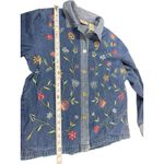 VTG 90s Bobbie Brooks Embroidered Floral Mixed Denim Shirt Button Up L Boho Blue Size L Photo 7