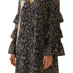 Le lis LE LIS Navy Floral Long Sleeve Tiered Ruffle Trim Mini Shift Dress NWOT Large Photo 0