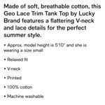 Lucky Brand NWT Tank Top Lace Trim Tie Back Floral Relaxed Fit Women XL $60 Photo 3