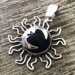 Mexico 925 925 Mexico Sterling Silver Moon And The Sun Black Stone Pendant Necklace Photo 1