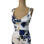 Nicholas Midi Dress Blue Rose Floral White Denim Flare Ruffle Hem Sleeveless 2 Photo 3