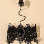 Fashion Black Lace Inlaid Oval Cut Synthetic Gems Crystal Bracelet Ring Hand Har Photo 5