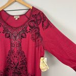 One World  Top Womens 2X Red Studded‎ Metallic Tattoo Stencil 3/4 Sleeve Plus New Photo 5