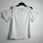 a.n.a  Women's White Cold Shoulder Crew Neck Short White Tie Sleeve Blouse Photo 2