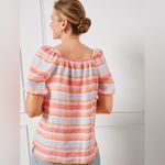 Talbots Plus Square Neck Linen Top Palm Stripe size 1X Photo 2
